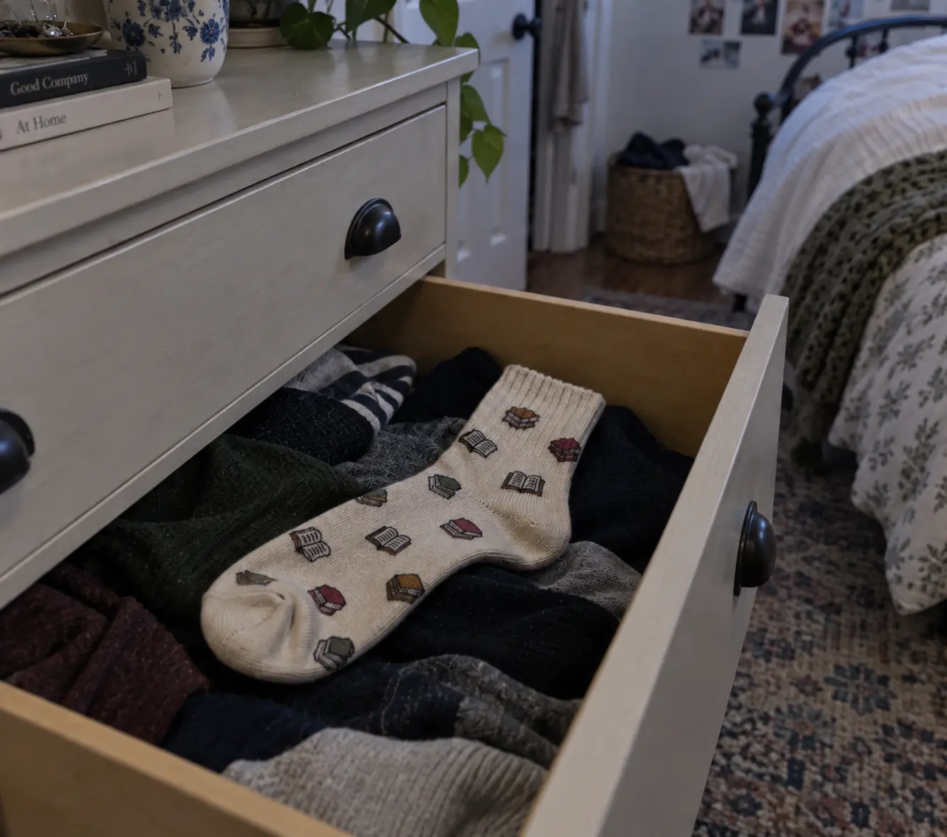 Left on Read: Cotton, cream with tiny book motifs